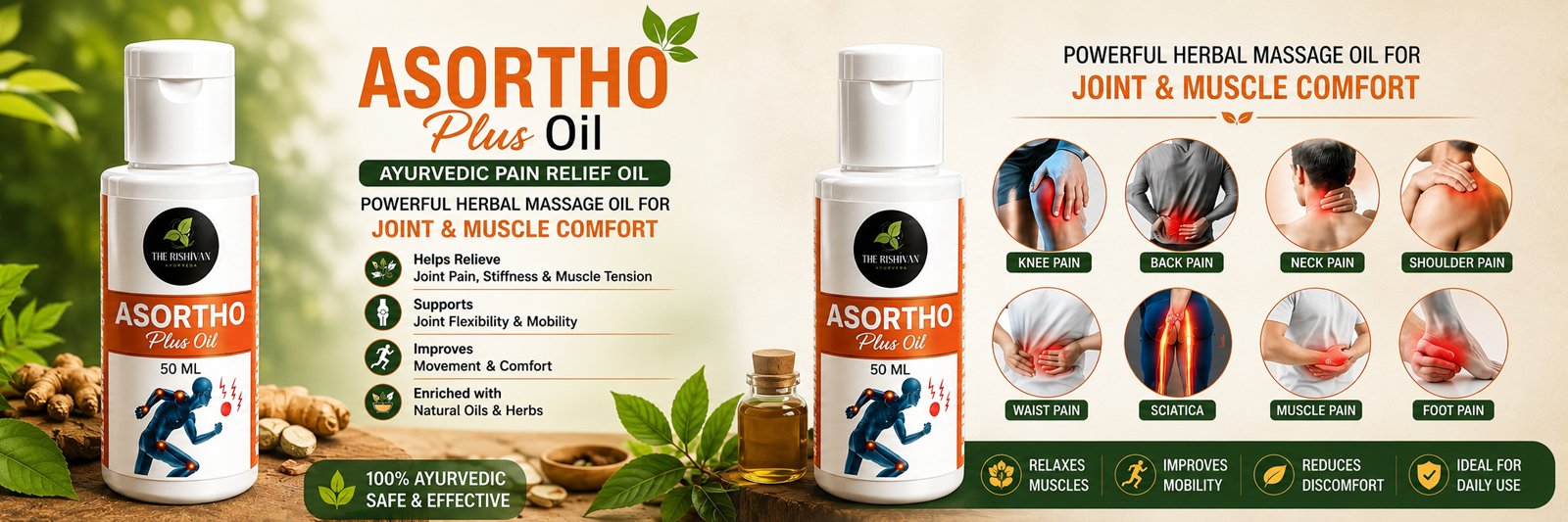 ASORTHO Plus Oil – Premium Product Description  ASORTHO Plus Oil is a premium Ayurvedic herbal massage oil expertly formulated with traditional herbs and natural oils to support joint comfort, muscle